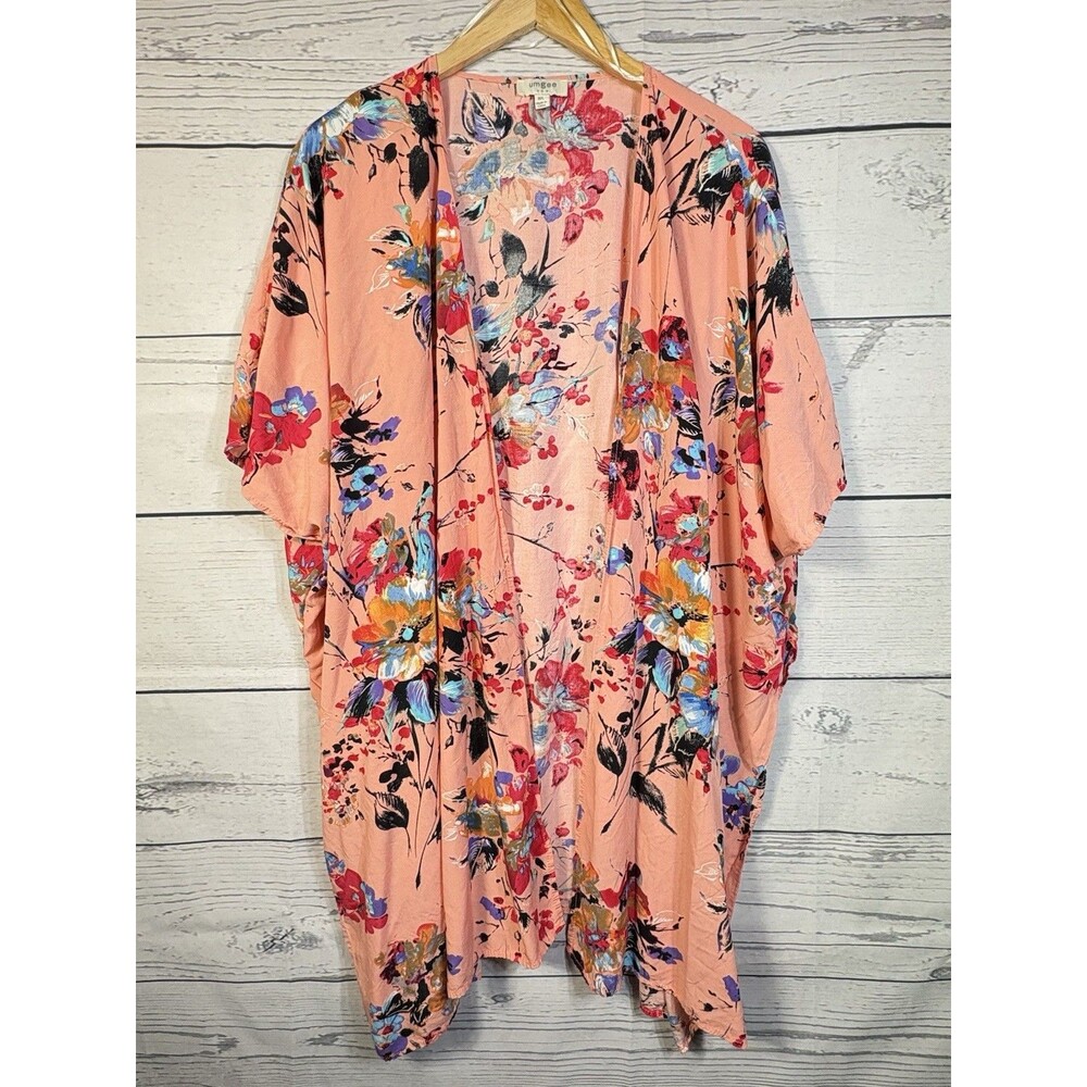 Umgee Womens Size M/L Kimono Coral Floral Cover-Up Flowy Oversized